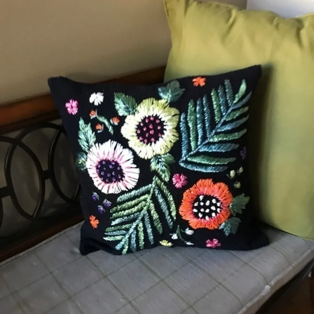 Urban  Summer Souvenir Raffia Black Throw Pillow - Picture 1 of 5